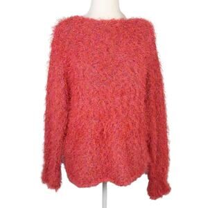 Vintage 90s Easy Spirit Pink and Orange Fuzzy Shag Knit Sweater L